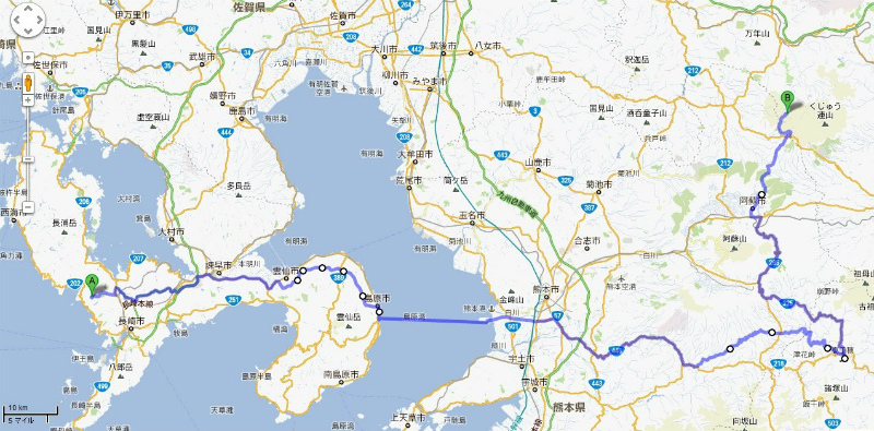４日目の行程（自走距離で約350Km）